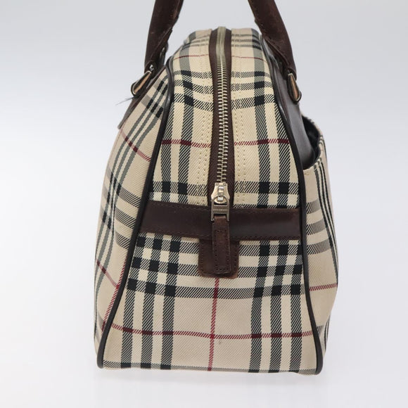 BURBERRY Nova Check Hand Bag Canvas Beige Silver Auth BA1895