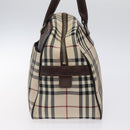 BURBERRY Nova Check Hand Bag Canvas Beige Silver Auth BA1895-4