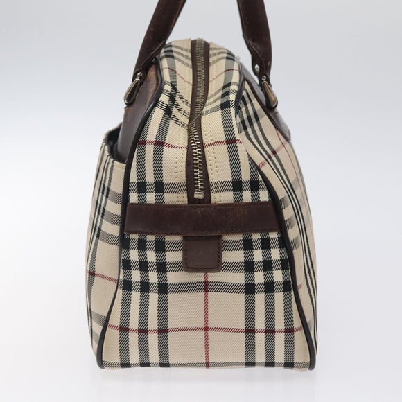 BURBERRY Nova Check Hand Bag Canvas Beige Silver Auth BA1895
