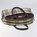 BURBERRY Nova Check Hand Bag Canvas Beige Silver Auth BA1895-6