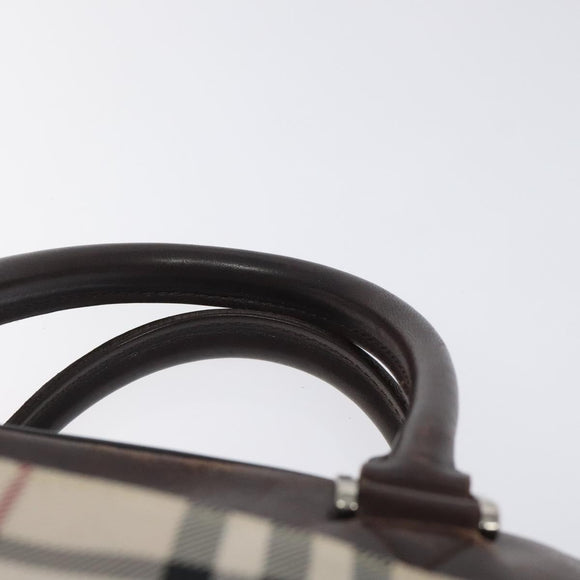BURBERRY Nova Check Hand Bag Canvas Beige Silver Auth BA1895