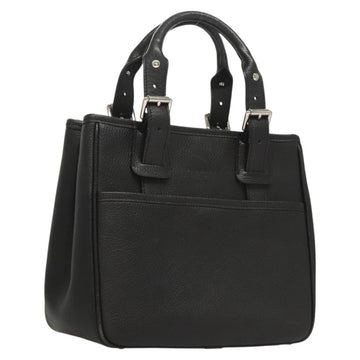 BURBERRY Hand Bag Leather Black Silver Auth BA1908