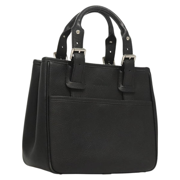 BURBERRY Hand Bag Leather Black Silver Auth BA1908