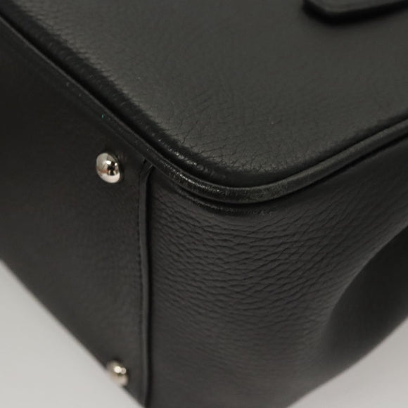 BURBERRY Hand Bag Leather Black Silver Auth BA1908