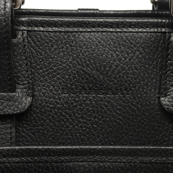 BURBERRY Hand Bag Leather Black Silver Auth BA1908