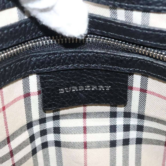 BURBERRY Hand Bag Leather Black Silver Auth BA1908