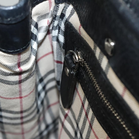BURBERRY Hand Bag Leather Black Silver Auth BA1908