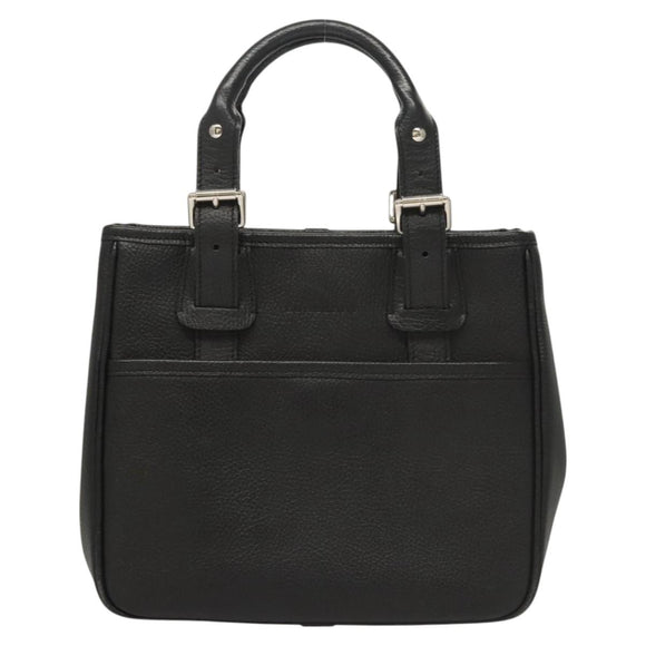 BURBERRY Hand Bag Leather Black Silver Auth BA1908