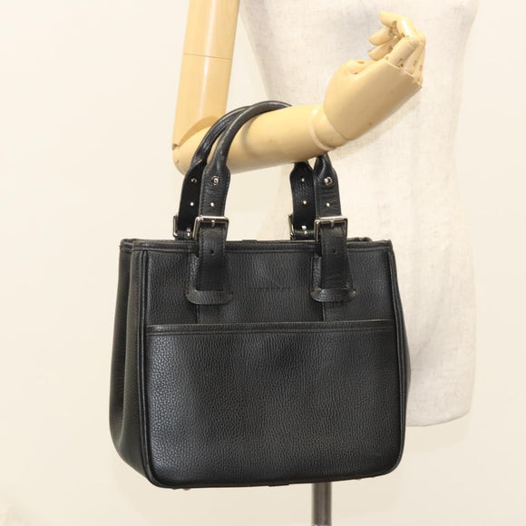 BURBERRY Hand Bag Leather Black Silver Auth BA1908