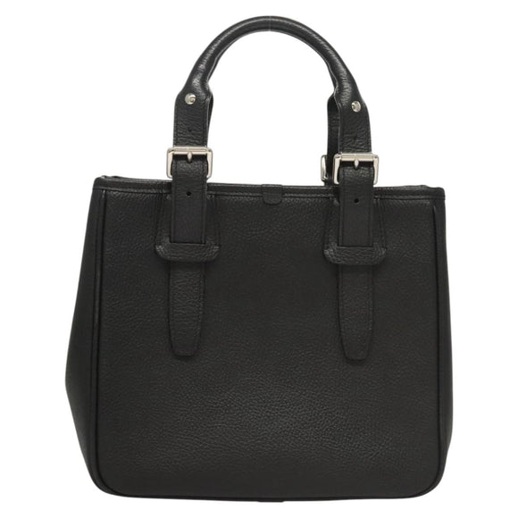 BURBERRY Hand Bag Leather Black Silver Auth BA1908