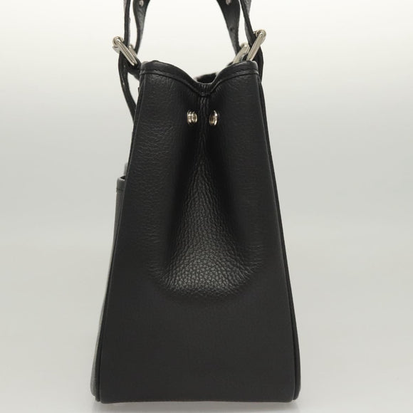 BURBERRY Hand Bag Leather Black Silver Auth BA1908
