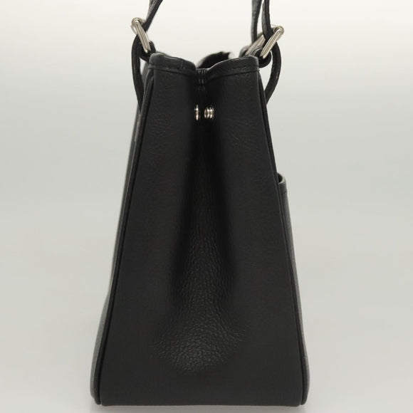 BURBERRY Hand Bag Leather Black Silver Auth BA1908