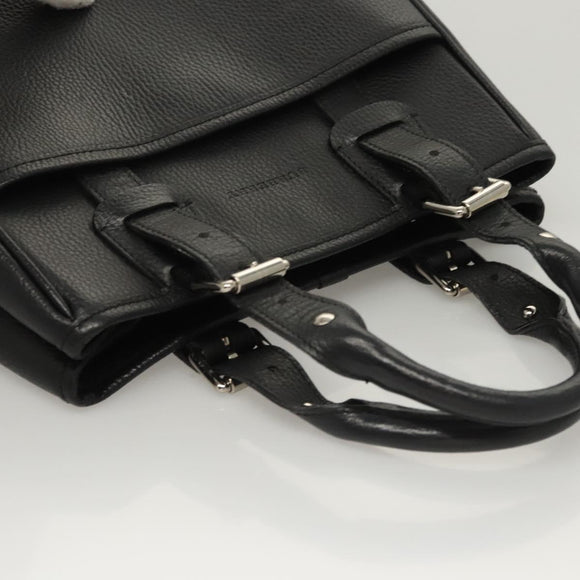 BURBERRY Hand Bag Leather Black Silver Auth BA1908