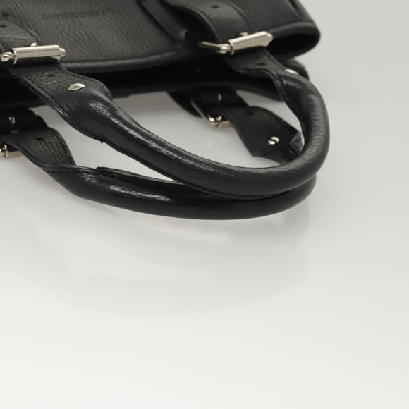 BURBERRY Hand Bag Leather Black Silver Auth BA1908