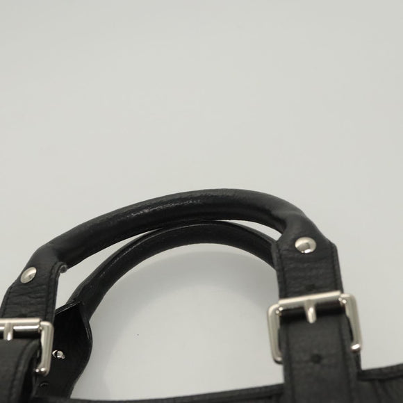 BURBERRY Hand Bag Leather Black Silver Auth BA1908