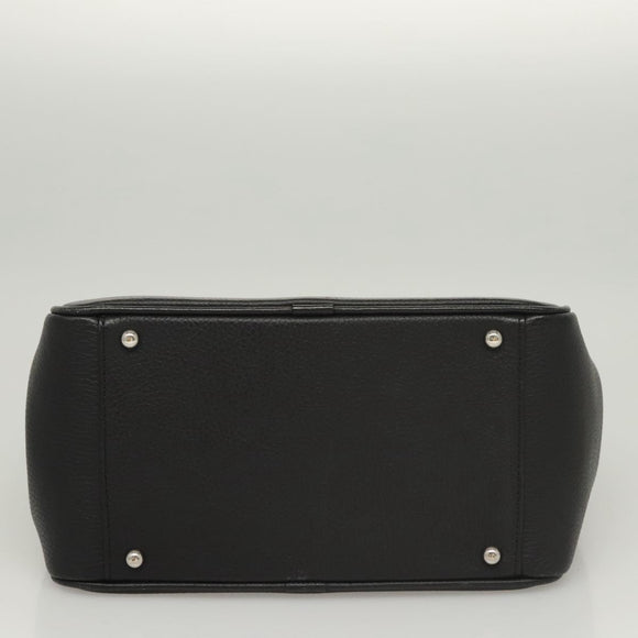 BURBERRY Hand Bag Leather Black Silver Auth BA1908