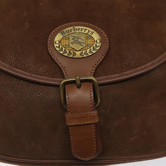 Burberrys Shoulder Bag Suede Brown Gold Auth BA1911