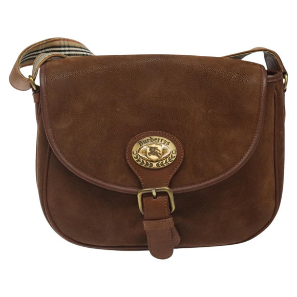 Burberrys Shoulder Bag Suede Brown Gold Auth BA1911