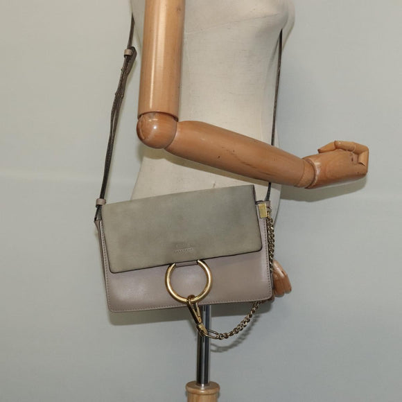 Chloe Fay Shoulder Bag Suede Leather Gray Gold Auth BA1915