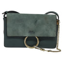 Chloe Fay Shoulder Bag Suede Leather Blue Gold Auth BA1916-13