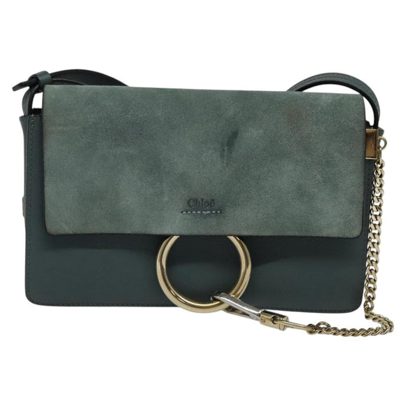 Chloe Fay Shoulder Bag Suede Leather Blue Gold Auth BA1916