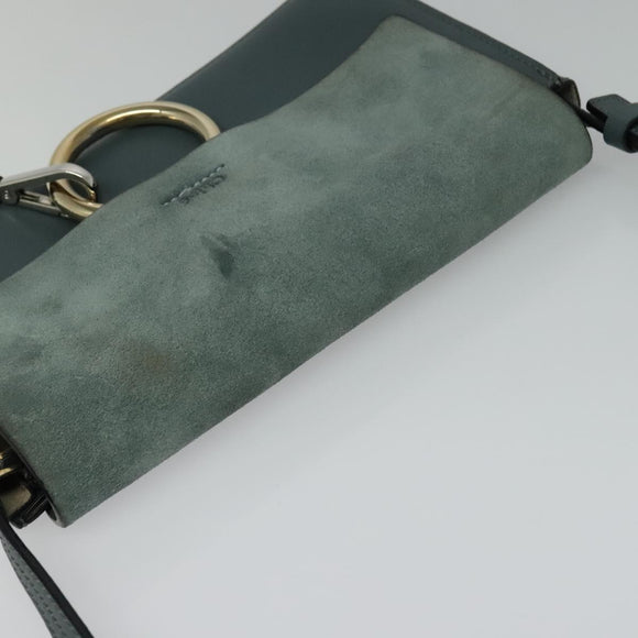 Chloe Fay Shoulder Bag Suede Leather Blue Gold Auth BA1916