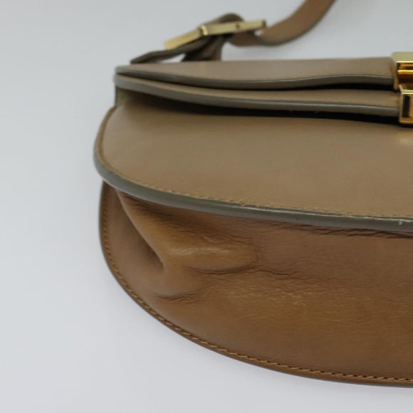 Chloe Georgia Shoulder Bag Leather Beige Gold Auth BA1917