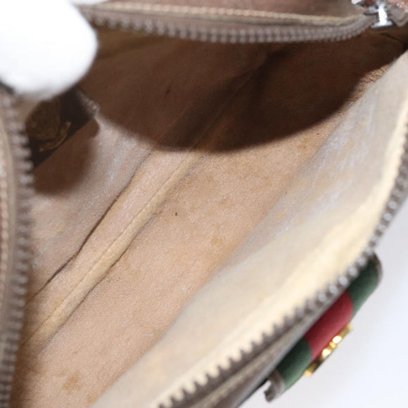 GUCCI GG Supreme Web Sherry Line Shoulder Bag PVC Beige Gold Red Auth BA1924