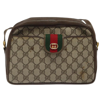GUCCI GG Supreme Web Sherry Line Shoulder Bag PVC Beige Gold Red Auth BA1924 - 0