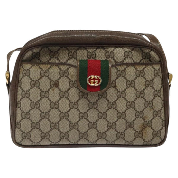 GUCCI GG Supreme Web Sherry Line Shoulder Bag PVC Beige Gold Red Auth BA1924