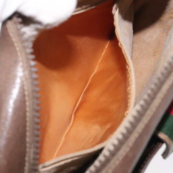 GUCCI GG Supreme Web Sherry Line Shoulder Bag PVC Beige Gold Red Auth BA1924