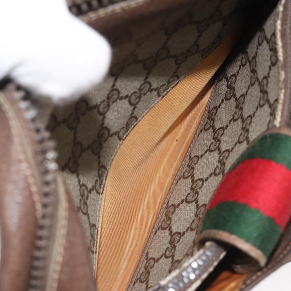 GUCCI GG Supreme Web Sherry Line Shoulder Bag PVC Beige Gold Red Auth BA1924