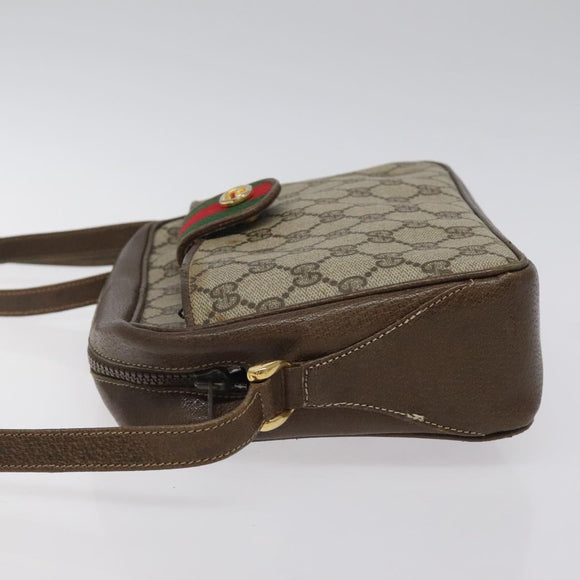 GUCCI GG Supreme Web Sherry Line Shoulder Bag PVC Beige Gold Red Auth BA1924