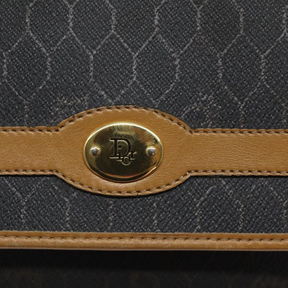 Christian Dior Honeycomb Canvas Shoulder Bag PVC Brown Gold Auth BA1926