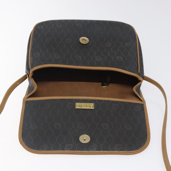 Christian Dior Honeycomb Canvas Shoulder Bag PVC Brown Gold Auth BA1926