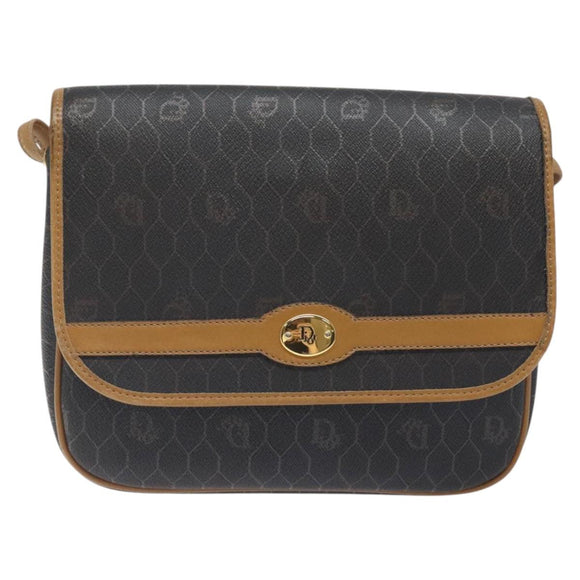 Christian Dior Honeycomb Canvas Shoulder Bag PVC Brown Gold Auth BA1926