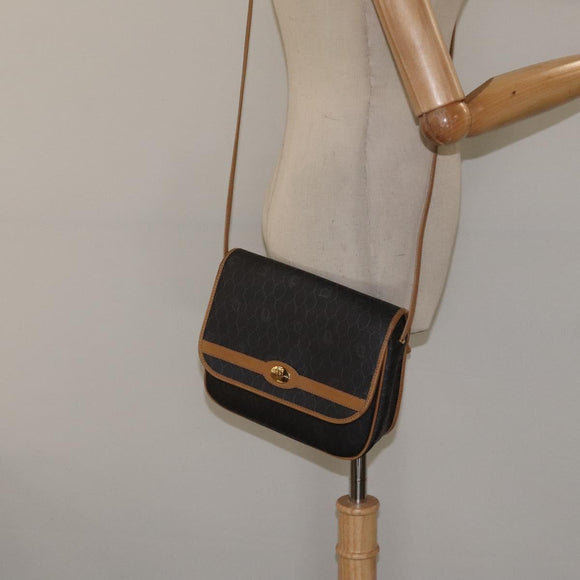 Christian Dior Honeycomb Canvas Shoulder Bag PVC Brown Gold Auth BA1926