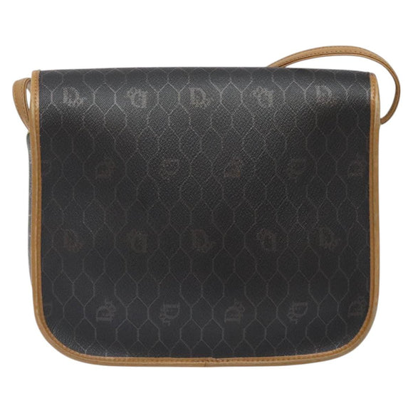 Christian Dior Honeycomb Canvas Shoulder Bag PVC Brown Gold Auth BA1926