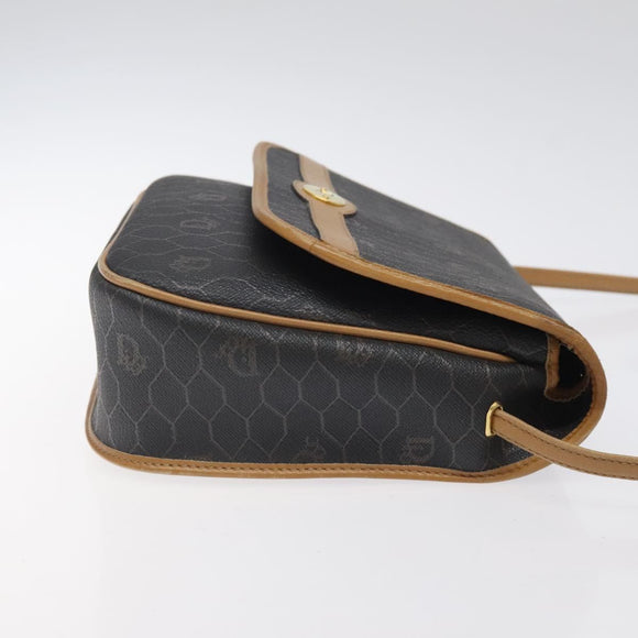 Christian Dior Honeycomb Canvas Shoulder Bag PVC Brown Gold Auth BA1926