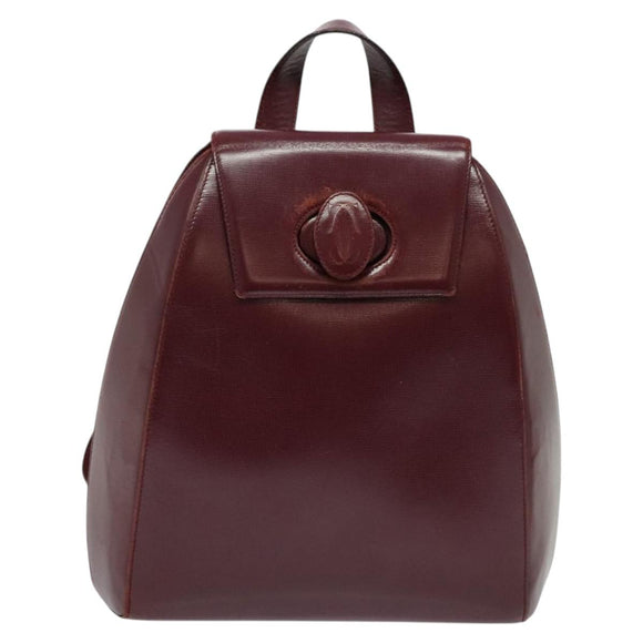 CARTIER Must Line Backpack Leather Bordeaux Gold Auth BA1934