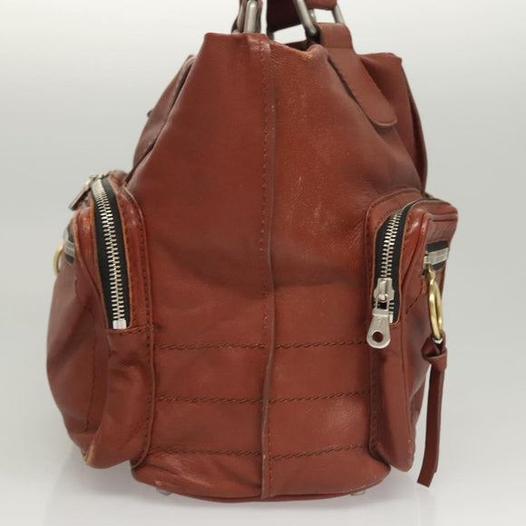 Chloe Betty Hand Bag Leather Brown Silver gold Auth BA1940