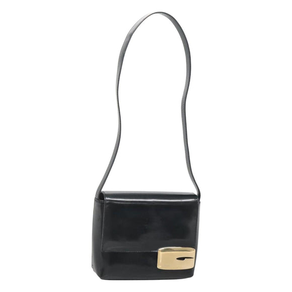 GUCCI Shoulder Bag Enamel Black Gold 007 3444 0282 Auth BA1950