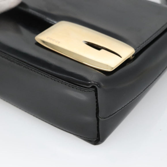 GUCCI Shoulder Bag Enamel Black Gold 007 3444 0282 Auth BA1950