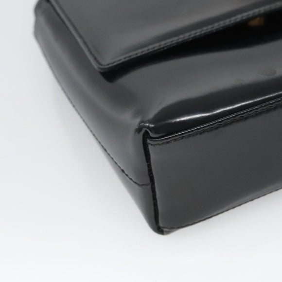 GUCCI Shoulder Bag Enamel Black Gold 007 3444 0282 Auth BA1950