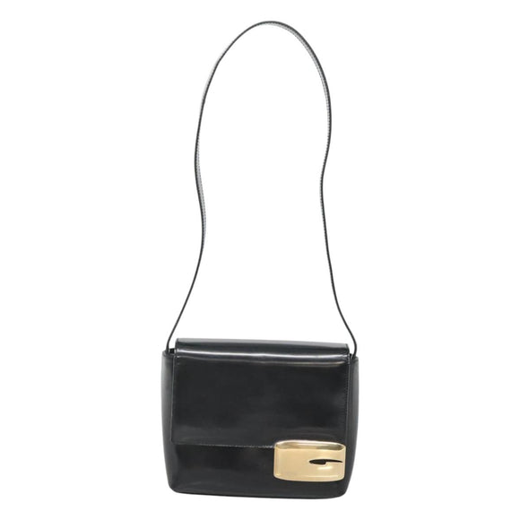 GUCCI Shoulder Bag Enamel Black Gold 007 3444 0282 Auth BA1950