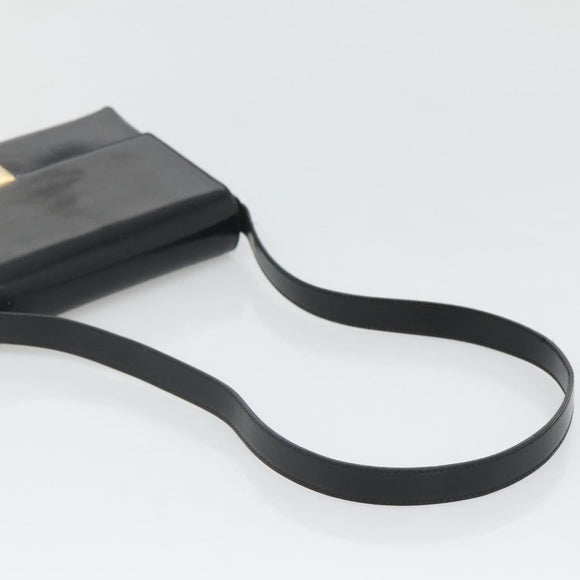 GUCCI Shoulder Bag Enamel Black Gold 007 3444 0282 Auth BA1950