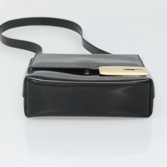 GUCCI Shoulder Bag Enamel Black Gold 007 3444 0282 Auth BA1950