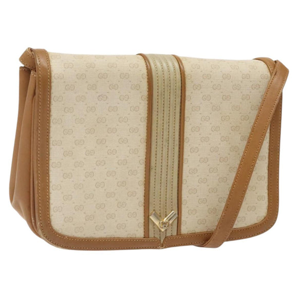 GUCCI Micro GG Supreme Shoulder Bag PVC White Gold Auth BA1955