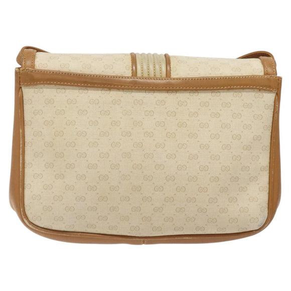 GUCCI Micro GG Supreme Shoulder Bag PVC White Gold Auth BA1955