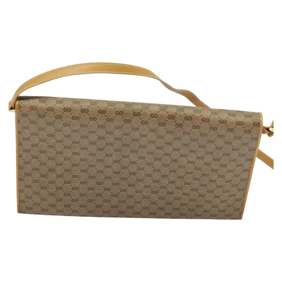 GUCCI Micro GG Supreme Shoulder Bag PVC Beige Gold Auth BA1958